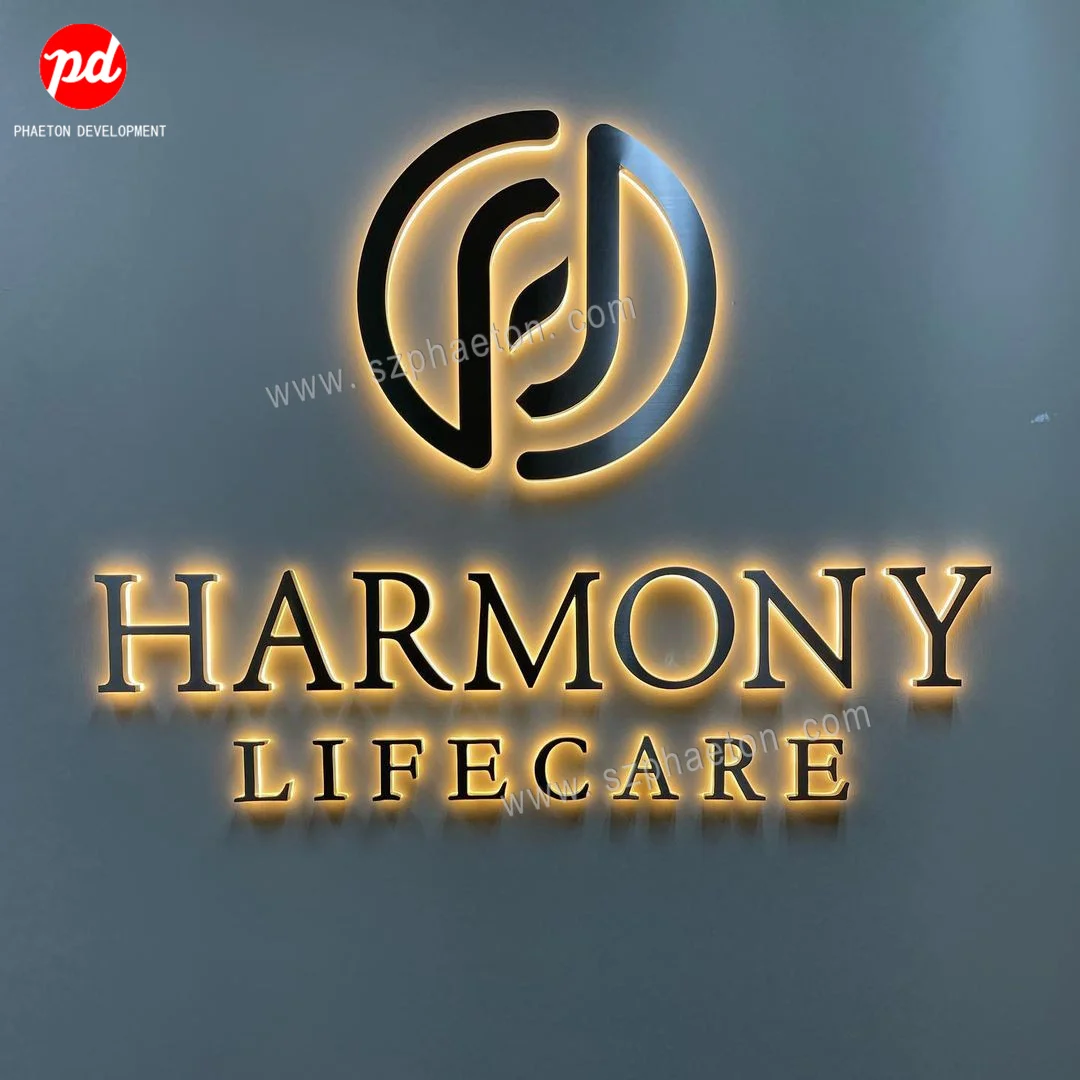 Custom Backlit Edge lit Hotel Letter Brand Logo Office Reception Signs Shop Store Stainless Steel Acrylic Outdoor 3D Led Signage
