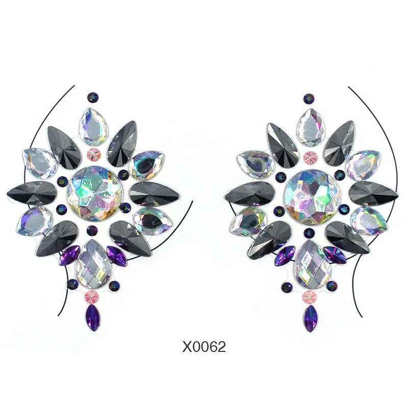 2022 Wholesale Sexy Rave Festival Cameo Resin Rhinestone Chest Crystal Body Jewels Sticker Breast Patch Nipple Cover