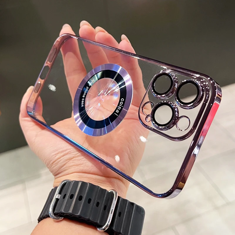 Чехол с прозрачным логотипом для iPhone 14 Plus 13 12 Pro Max 11 Magsafe Магнитный чехол мобильного телефона