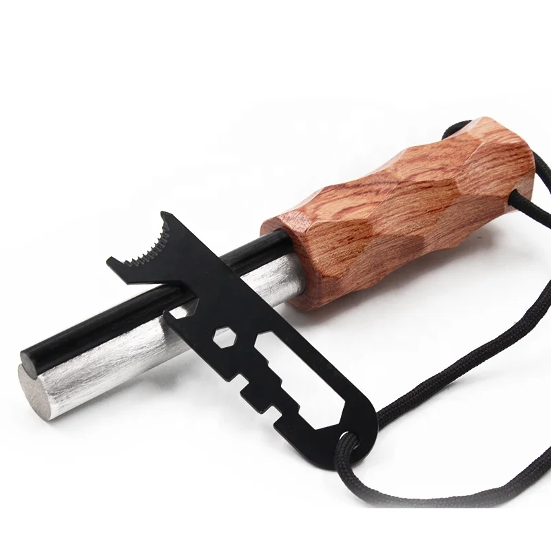 Survival Tools Wooden Shaft Firesteel Emergency EDC Fire Kit Camping Supplies Magnesium Fire Rod Starter