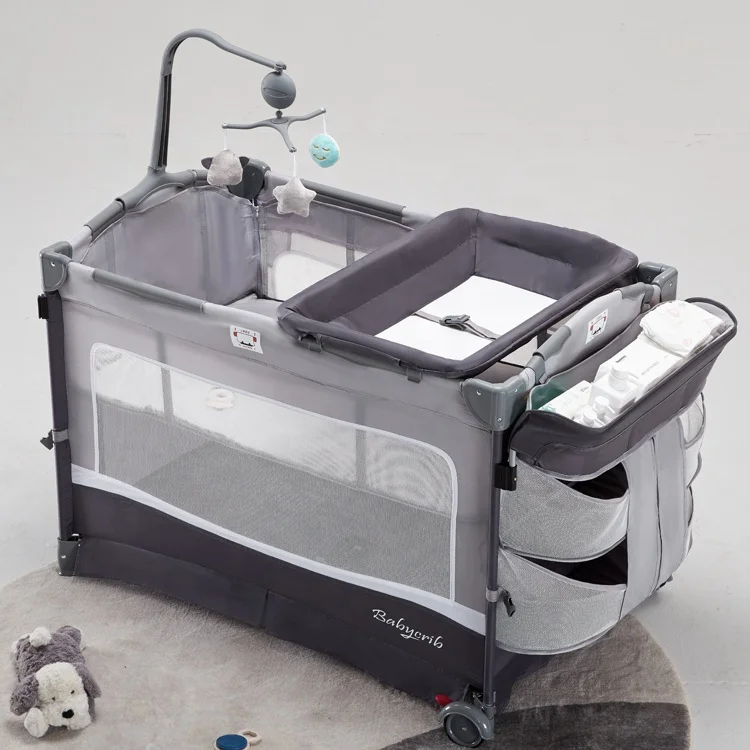 Baby Bed Adaptable to Splicing Bed Crib Pendulum Folding Cradle Removable Portable Newborn Cot Game Bassinet Bumper Nest