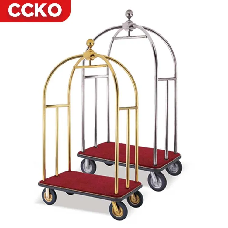 Gold Stainless Steel Tool Hanger Birdcage Luggage Carts Bellman Bellboy Cart Banquet Lobby Hotel Supplies Luggage Trolley Cart