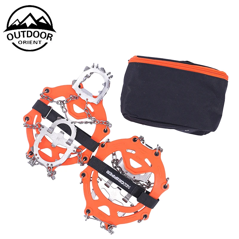 Hiking Crampons Ice Snow Grips Traction spikes Shoes Grips with Anti Slip 14 Teeth Stainless Steel Spikes Protect ice Crampon