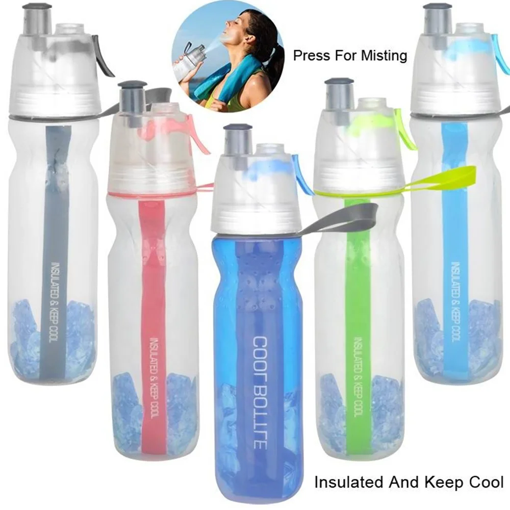 BPA free Double Wall Summer Cooler  Plastic Cooling Spray Water Bottle Mist Plastic Spray Bottle With Sprayer