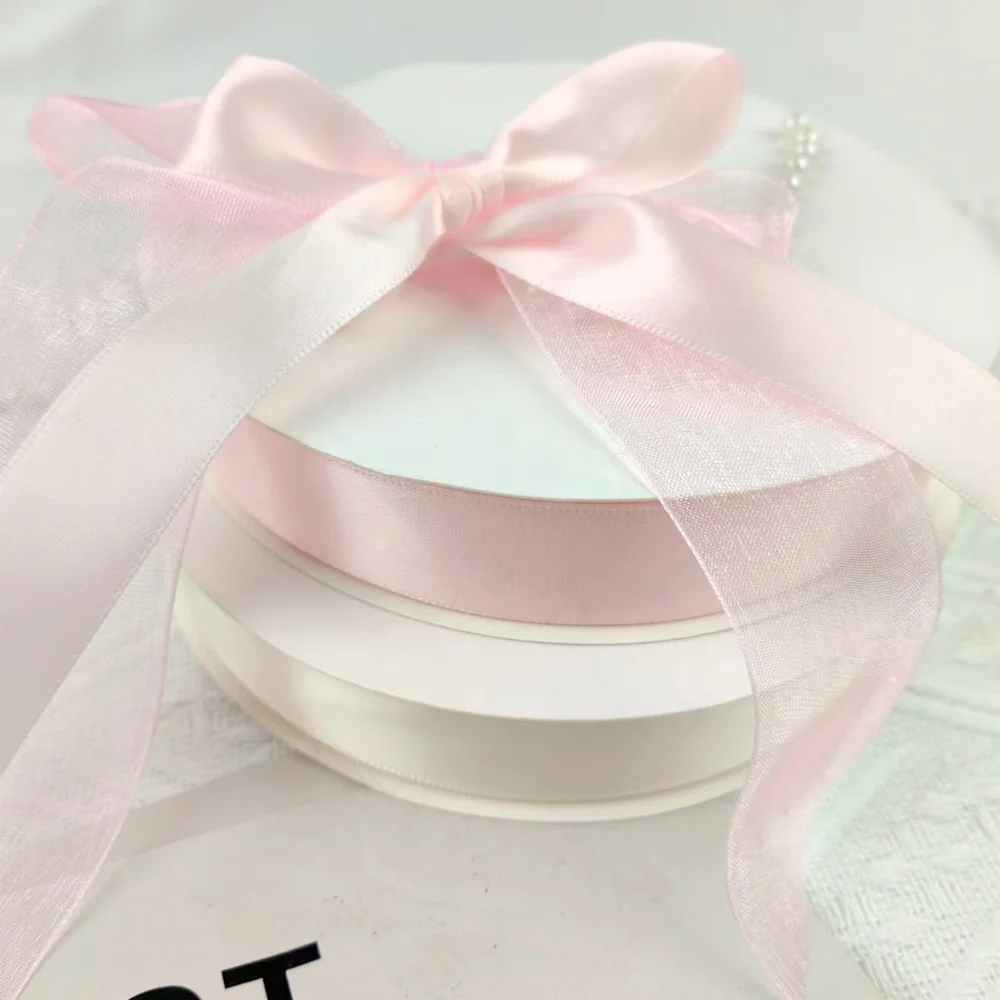 Stock 196 Solid Colors 100 Yards Per Roll Single Double Face Smooth White Satin Organza Ribbon