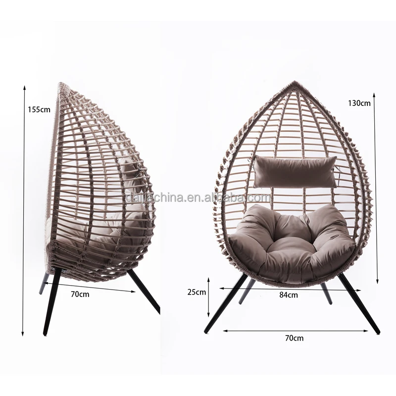 Daijia Amazo Hot Sale Rattan Hanging Egg Chair With Four Legs Stand Patio Swings