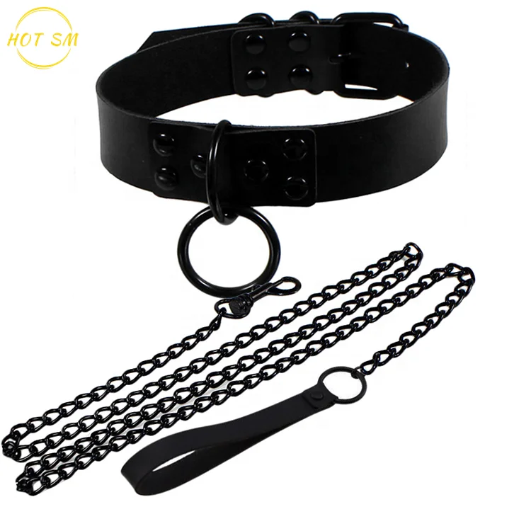 
Sexy Rivet Punk Metal Slave PU Leather Collar Traction Rope BDSM Bondage Necklace O shape Chocker 