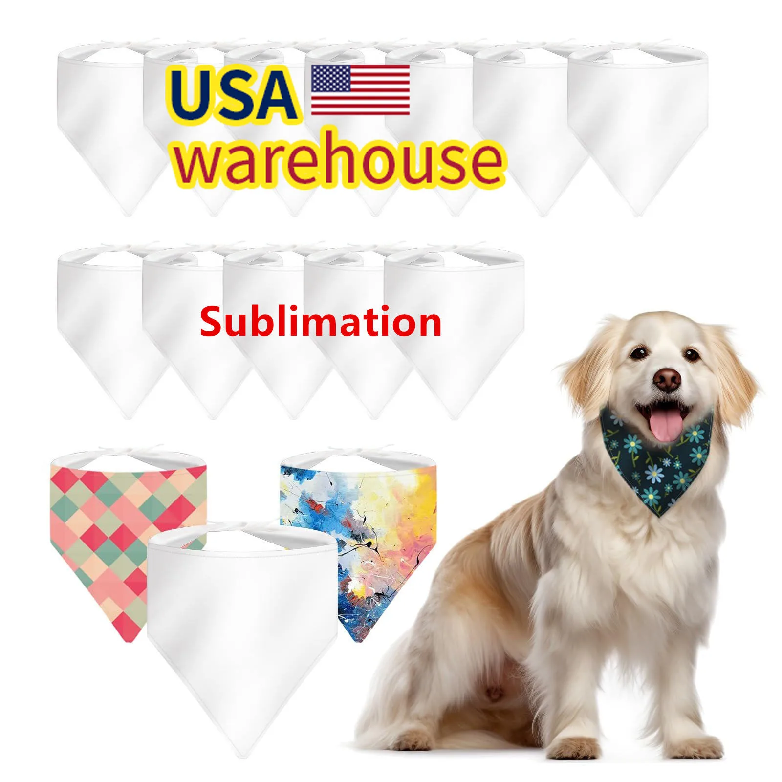 sublimation dog bandanas custom logo USA WAREHOUSE 100% polyester white sublimation dog bandana blanks bandanas for dogs