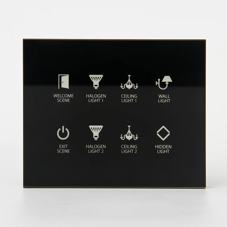 Intelligent hotel Tempered Glass 8 Button 12V Or 24V DC RS485 Modbus Protocol Smart Light Control Electrical Switch