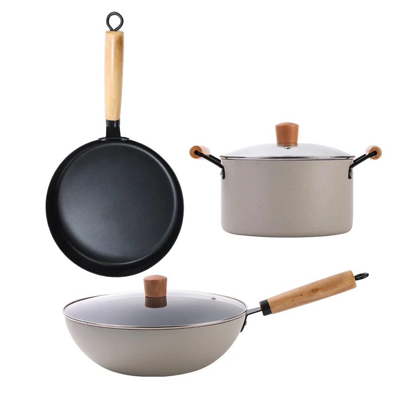 Zogifts Light Luxury Northern Europe White Medical Stone Wok Three-Piece Household Pot Set Soup Frying Pan Business Gifts