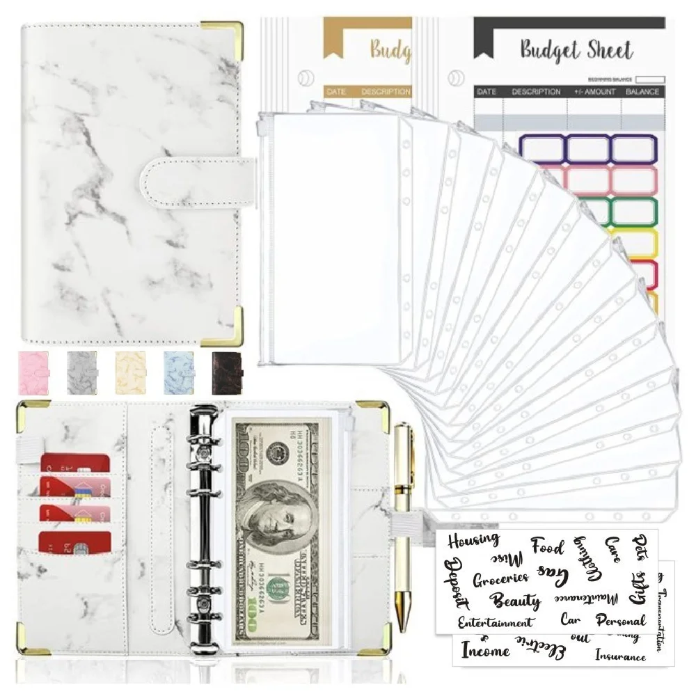 Wholesale Custom 6 Ring Pu Leather Marble Budget Binder With Cash Envelopes Budget System Binder For Budgeting