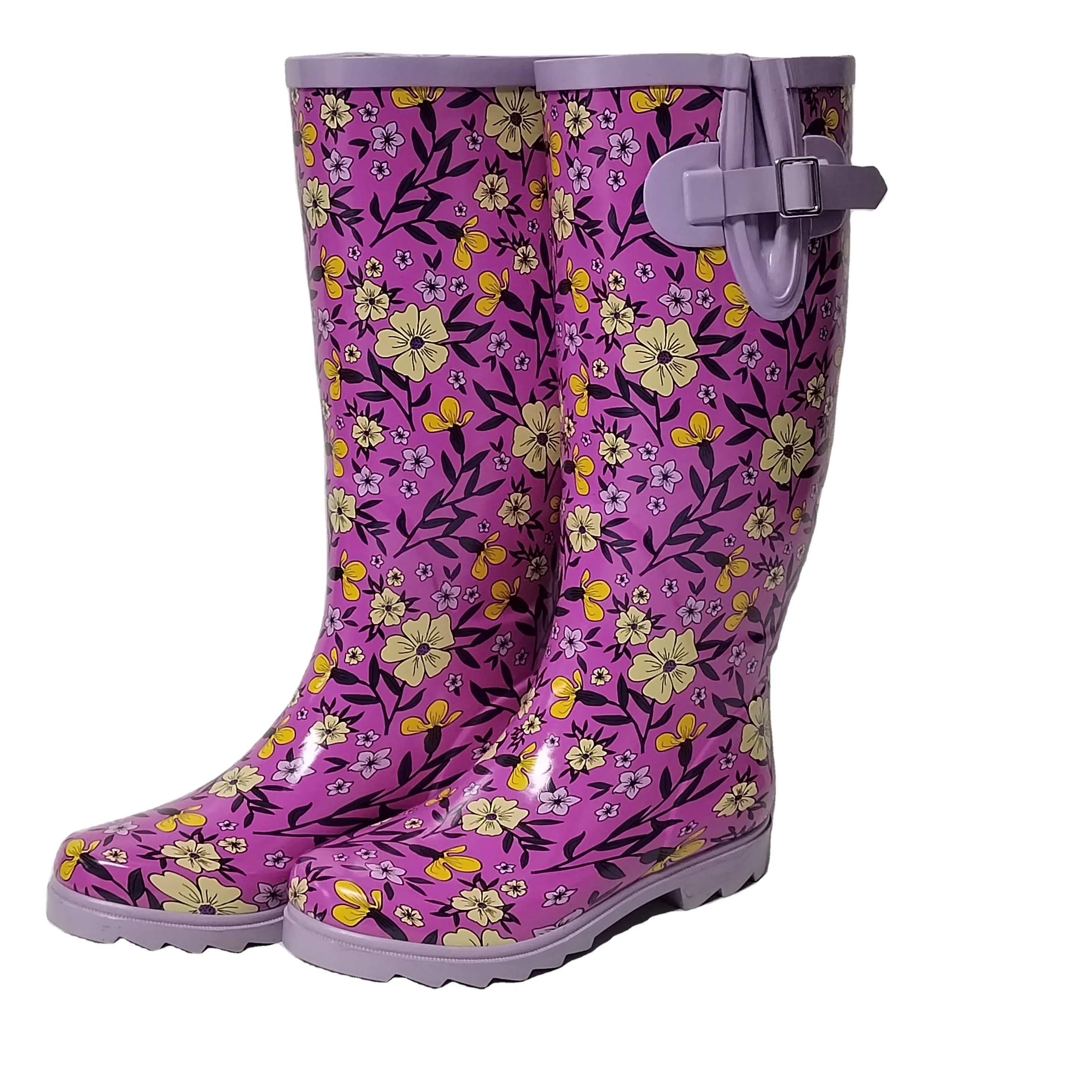flower printed waterproof fashion rubber rain boots for women