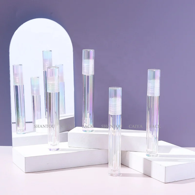 CAIYA wholesale OEM 3ml new unique round cylinder empty full transparent clear lip gloss tubes lip balm tint bottle packaging
