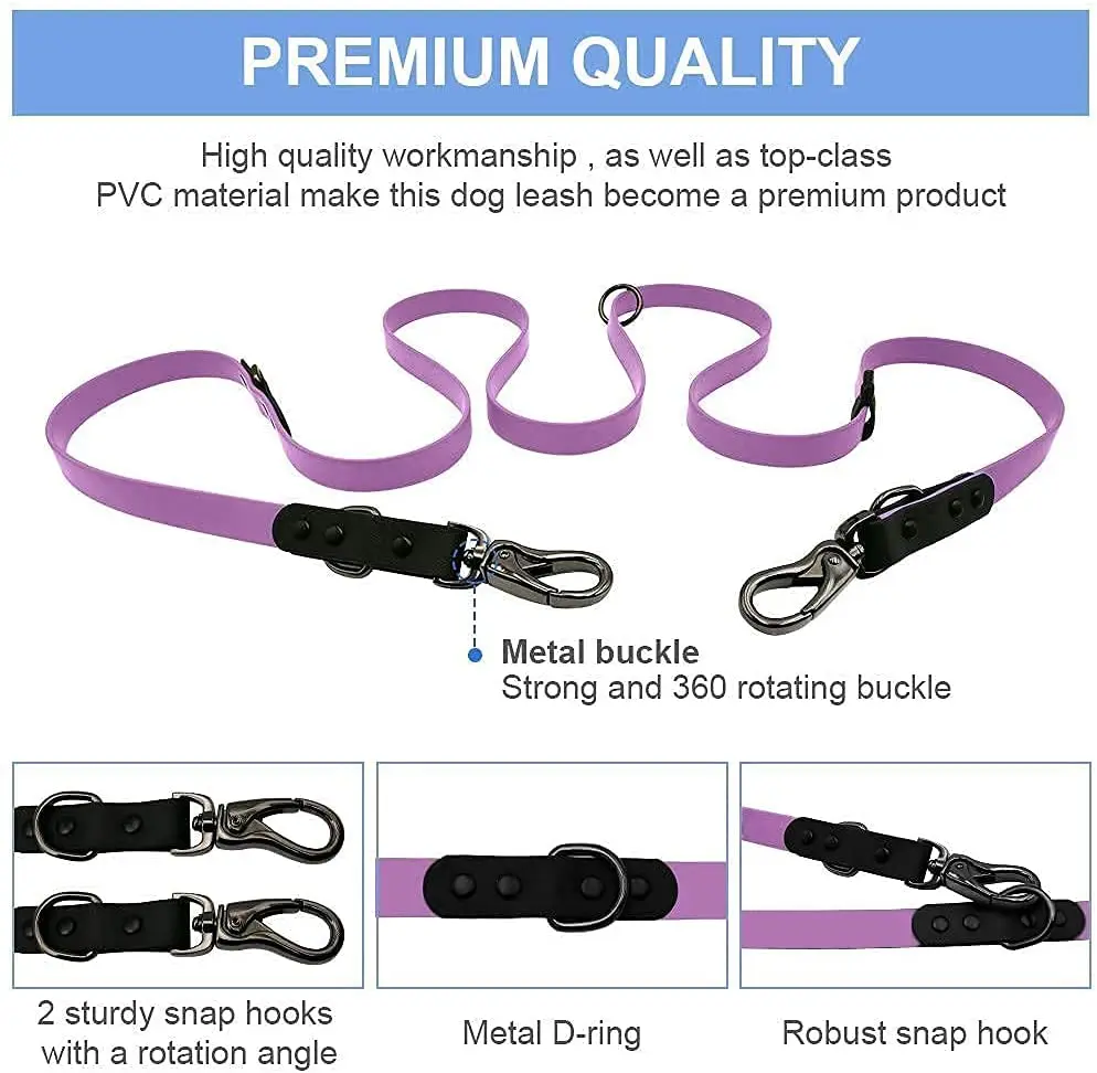 Durasoft Multifunctional Waterproof PVC Coated Nylon Adjustable Hands Free Pet Dog Leash Heavy Duty Snap Hooks Plastic Material