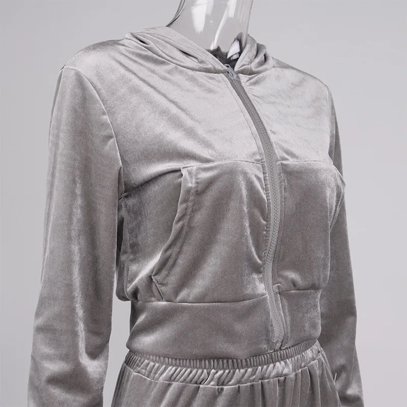 2022 Wholesale custom crop top long pants velvet sweat suits sweatsuit sets 2 piece velour tracksuit for women