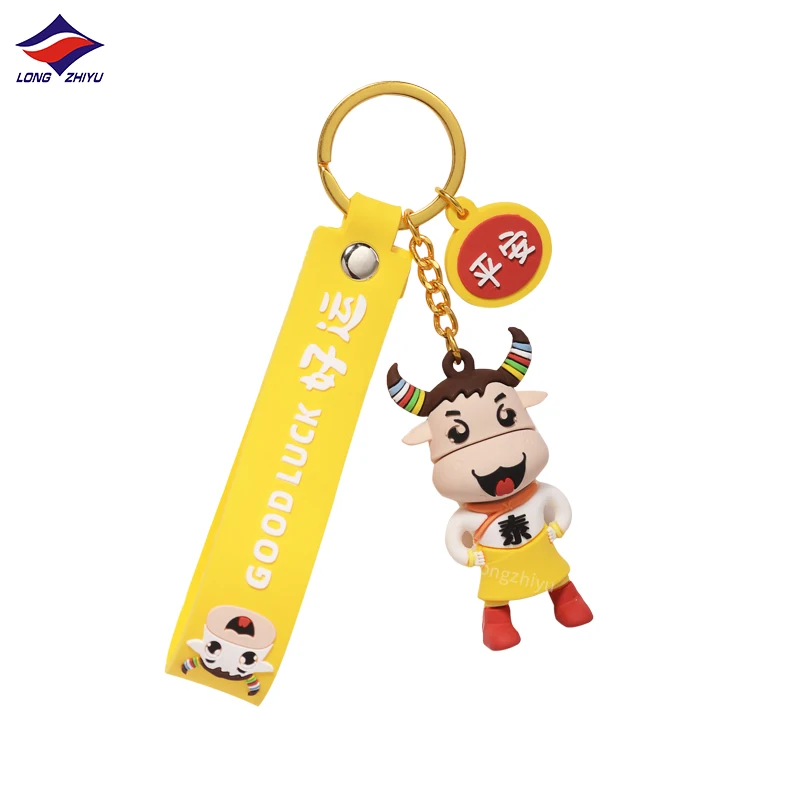 Longzhiyu 15 Years Factory Direct Sale Custom PVC Doll Keychain Customized Logo 3D Keyring Soft Silicone Key Chain for Gifts