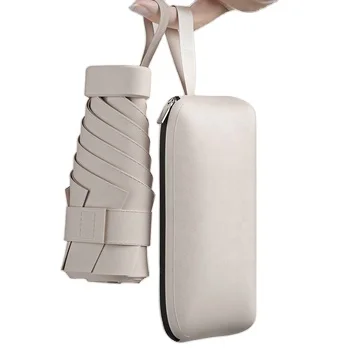 Leather zipper bag sunblock umbrella UV sunblock umbrella dual purpose folding five-fold umbrella