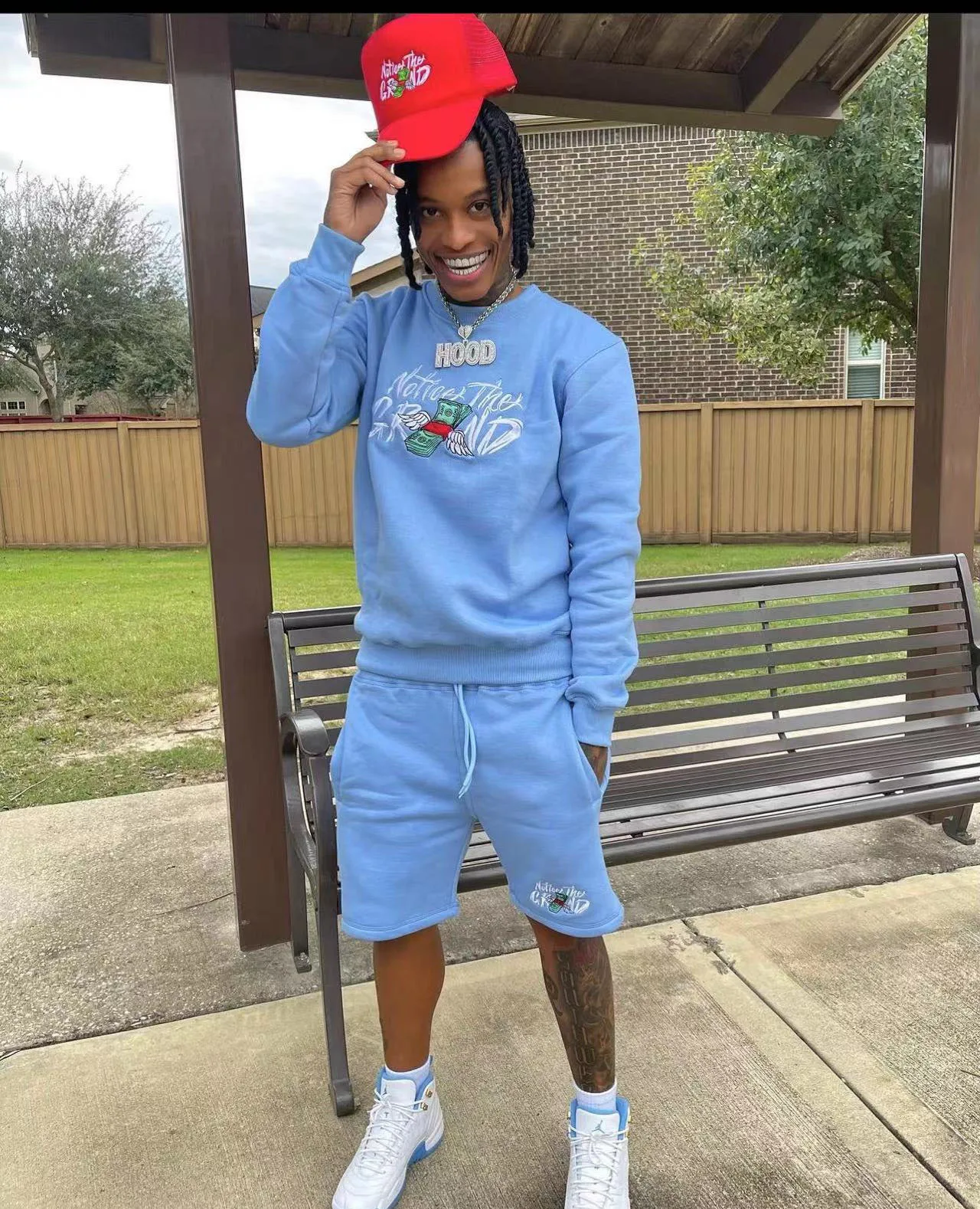 Custom Embroidery Sportswear Jogger Mens Crewneck Sweatshirts And Sweat Shorts Set Cotton 2 Piece Sweatshirt Shorts Set For Men