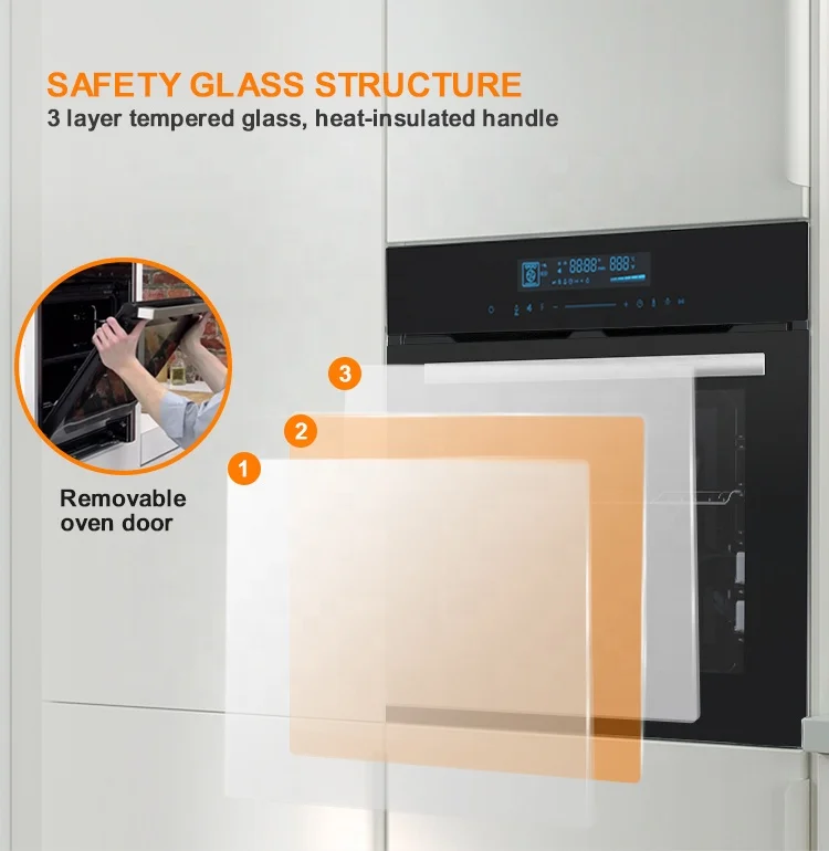 European Oven 220v Black glass Large size Led touch screen Wall Oven Home baking Built in Electric Oven