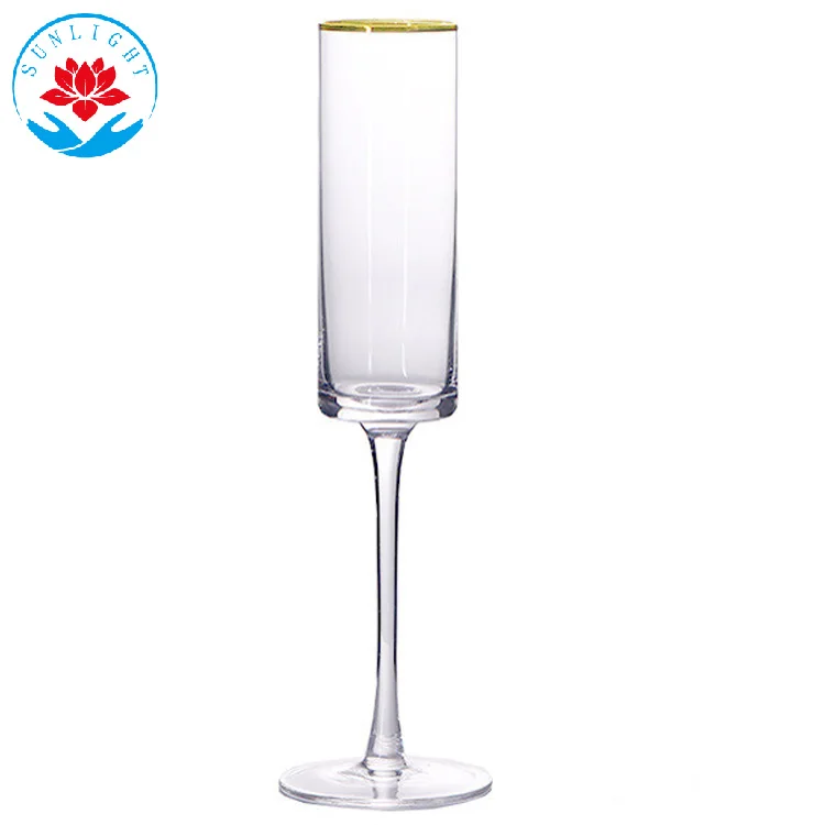 Factory Wholesale High Quality 180ML Hand-made Blown Wine And Champagne Glasses With Gold Rim And  Crystal Stem
