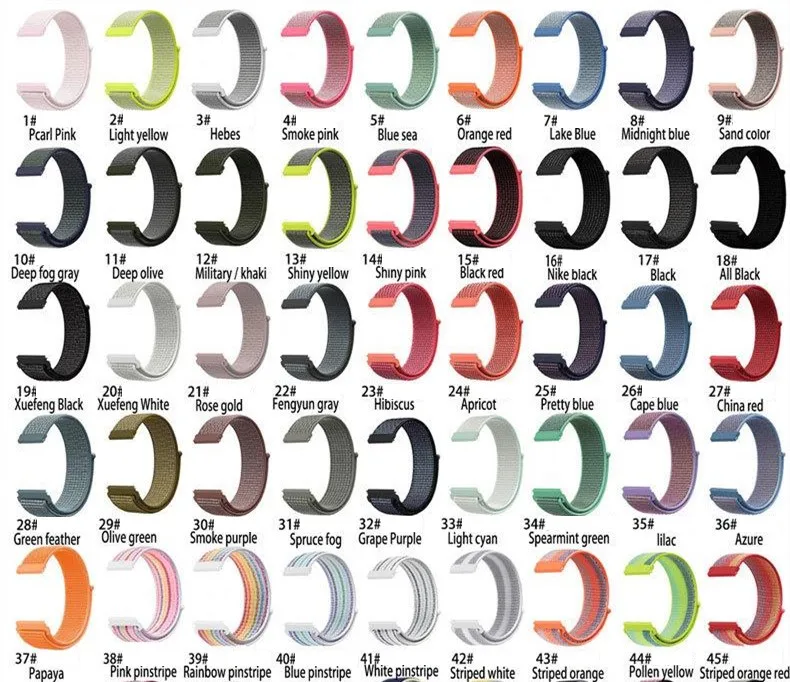 40 Colors for Samsung Galaxy Nylon Strap 22 mm Smart Watch 20 mm Garmin amazfit for Huawei gt2 pro nylon loopback strap