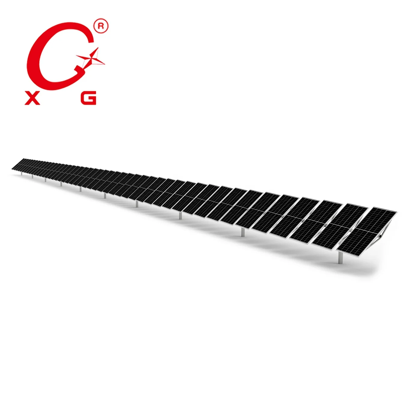 Tilted Single Axis Solar PV Tracking System Tracker Sun Power Clean Energy Smart AI Solar Power Generation Full Automatic