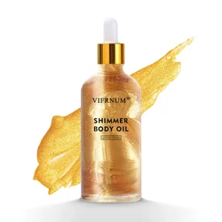 private label vitamin E vitmain C face and body bronze silvery gold glow oil shea butter sweet almond shimmer glitter body oil