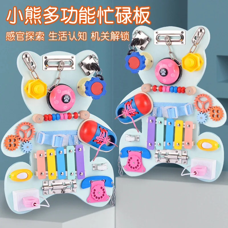 New Wooden Bear Felt Sensorial Busy Board Montessori Sensory Children Learning Toys