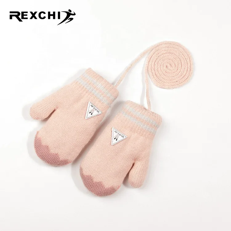 REXCHI DR47 Custom Winter Fashion Style Outdoor Knitted Warm Sherpa Lining Kids Boy Girls Glove and Mitten