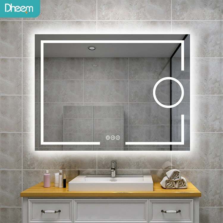 Hotel Sensor Touch Switch Backlit LED Lighted Light Smart Bathroom Wall Mirror with Magnifier