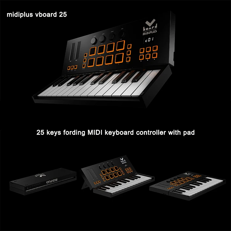 Midiplus Vboard 25 Multi-function Portable Wireless Bluetooth 25 Keys Folding Piano USB MIDI Keyboard Controller with Pad