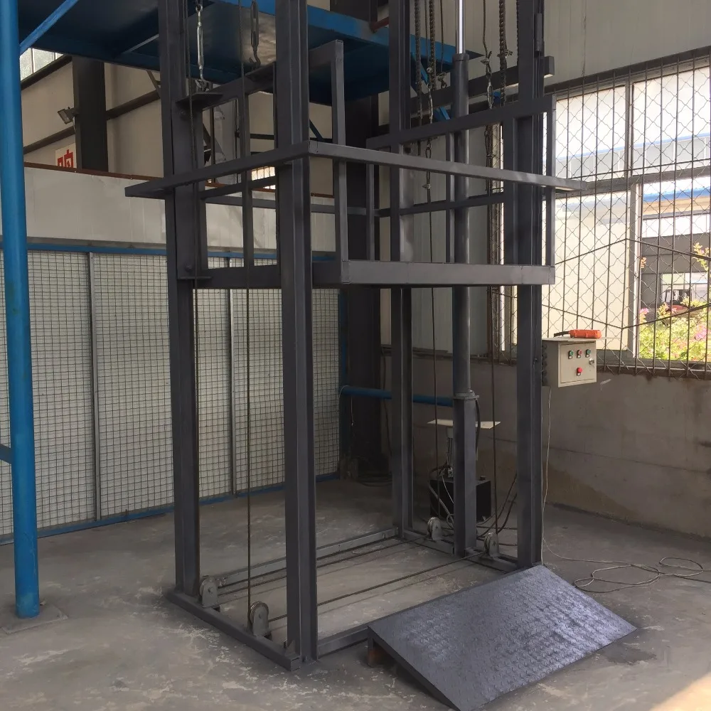 Guide Rail Hydraulic Goods Lift Platform with cage Lead Rail Cargo Elevator Used for Factory Warehouse