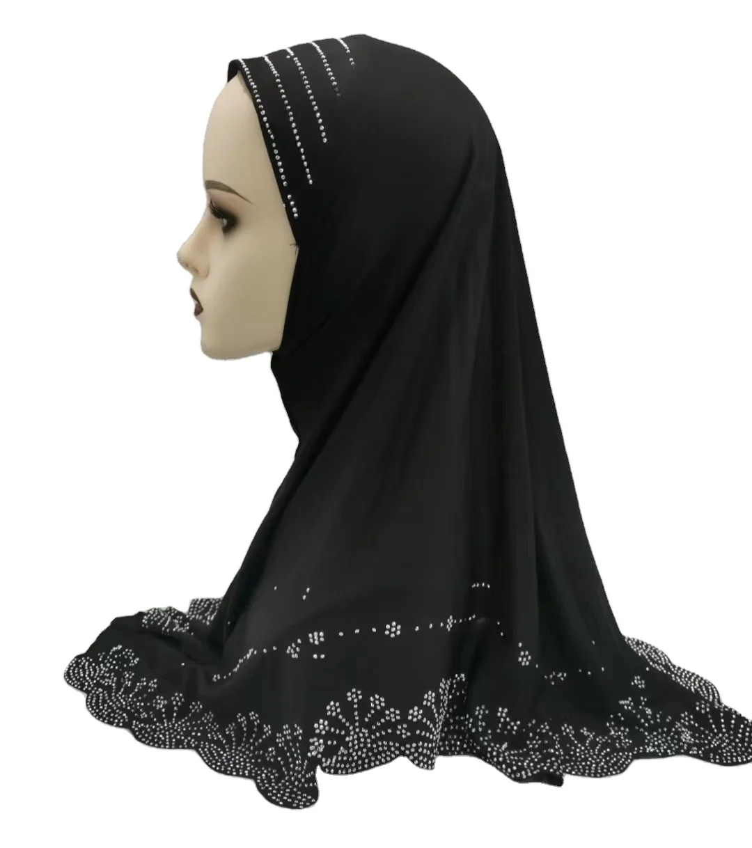 Large Lady Diamond Shaped Hot Drilling Instant Hijab Wholesale Muslim Dubai Headband Underscarf Hijab