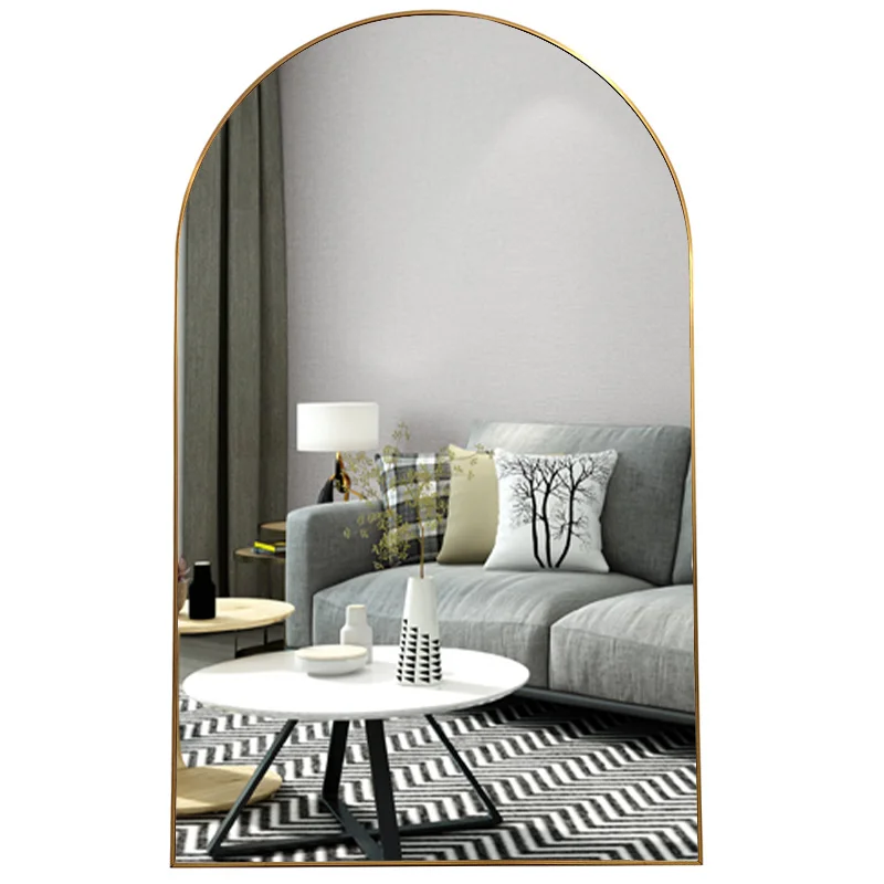 custom large vintage aluminum alloy framed large gold arch decorative bathroom wall mounted big mirror miroir espejo spiegel