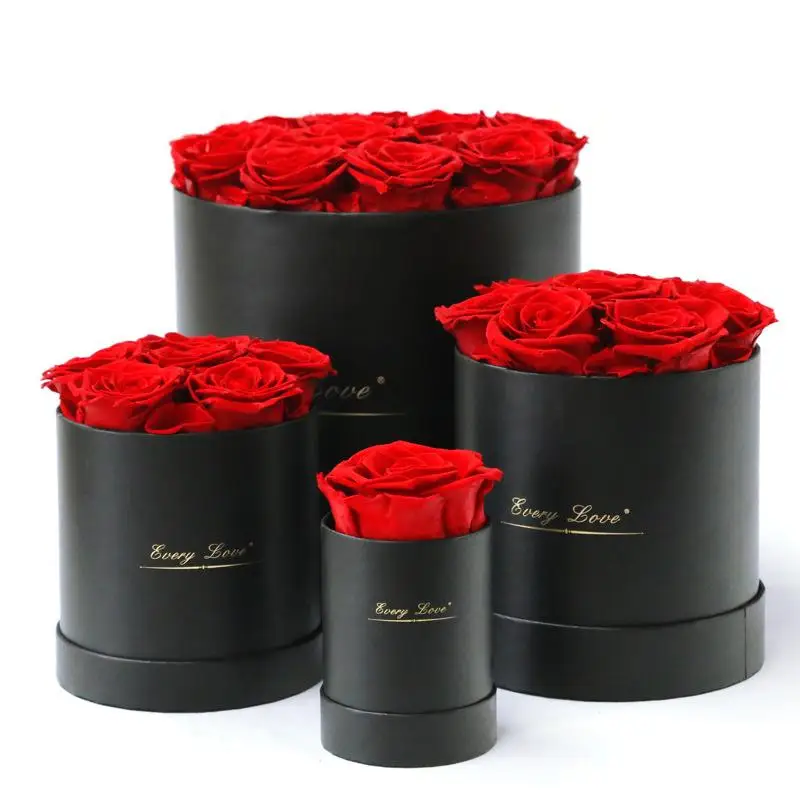 Luxury High End Customization Rose Artificial Flower Round Black White Packaging Paper Gift Box