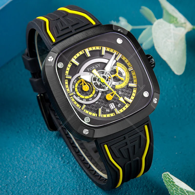OEM ODM Custom Logo High Quality Silicone Strap Fashion Alloy Wrist Luxury Square Men Quartz Chronograph Watch For Men