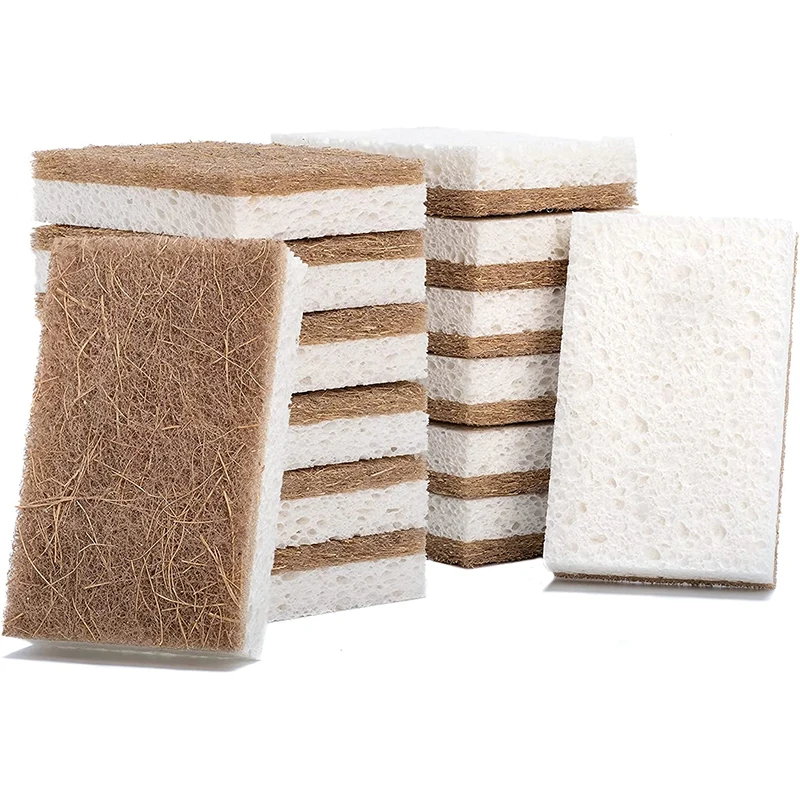 Compostable Cellulose and Coconut Walnut Scrubber Sponge Eco Friendly Cleaning Sponges for Dishes