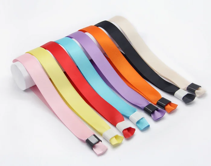 custom cheap satin ribbon wristbands adjustable size disposable printed woven  fabric bracelets