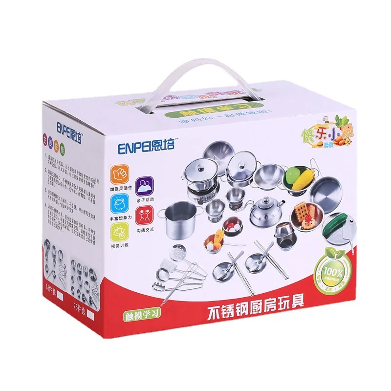 2023 Hot Selling Mini Incl Cooker Cookware Stainless Steel Kitchen Set Toys miniature kitchen toy set for real cooking kids toys