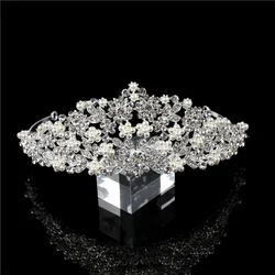 New High Quality Crystal Rhinestone Pearl Froal Wedding Headpiece Bridal Tiara Crown for Pageant