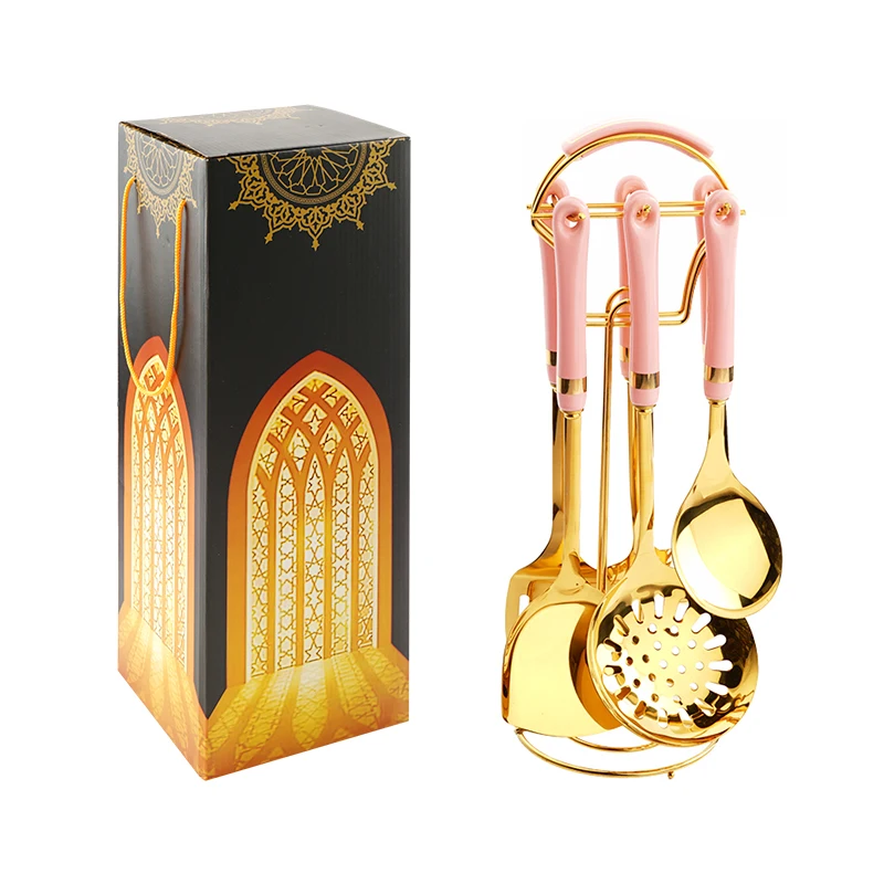 
Kitchen Tools Ceramic Hand Gold Plated Stainless Steel Cookware Set 7 pcs with Gift Box 