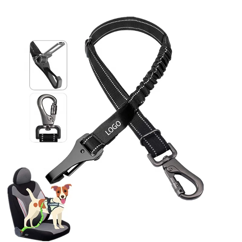 Dog Seat Belt Car Headrest 3 in 1 Dog Adjustable Seat BeltDurable Nylon Reflective Stretch Fabric Tether Strap Clip Hook Buckle