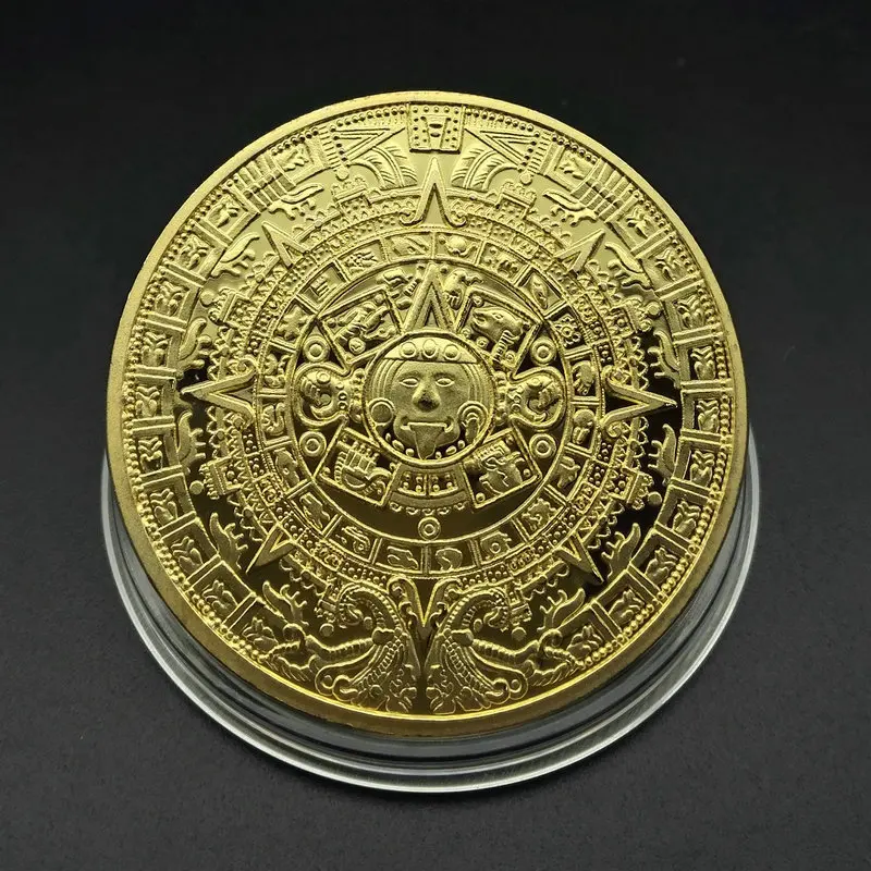 Wholesales high quality collectible Mayan coin Pyramid Sundial gold plated Commemorative gold coins