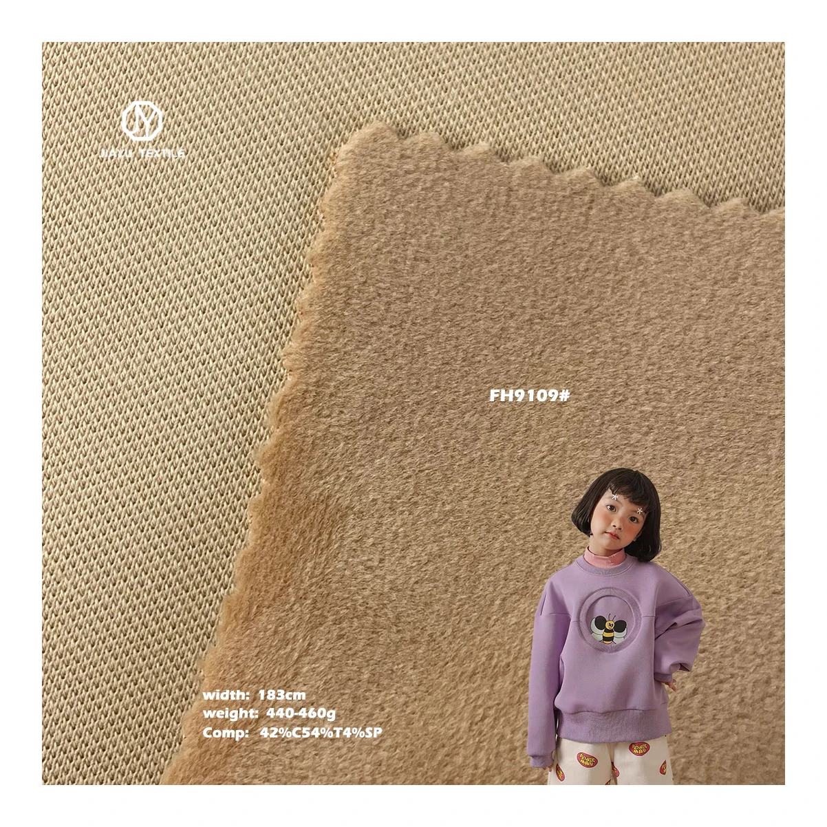 460gsm thick 42 cotton 54 polyester 4 spandex brush knitted sweater one side anti-pilling side baby fleece bonded pique fabric