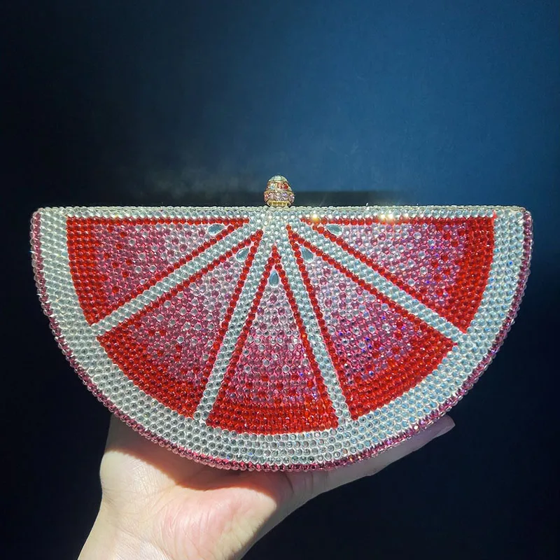 Crystal Clutch Red Grapefruit Diamond Dinner Bag Luxury Flat With Diamonds Stone Bag For Women