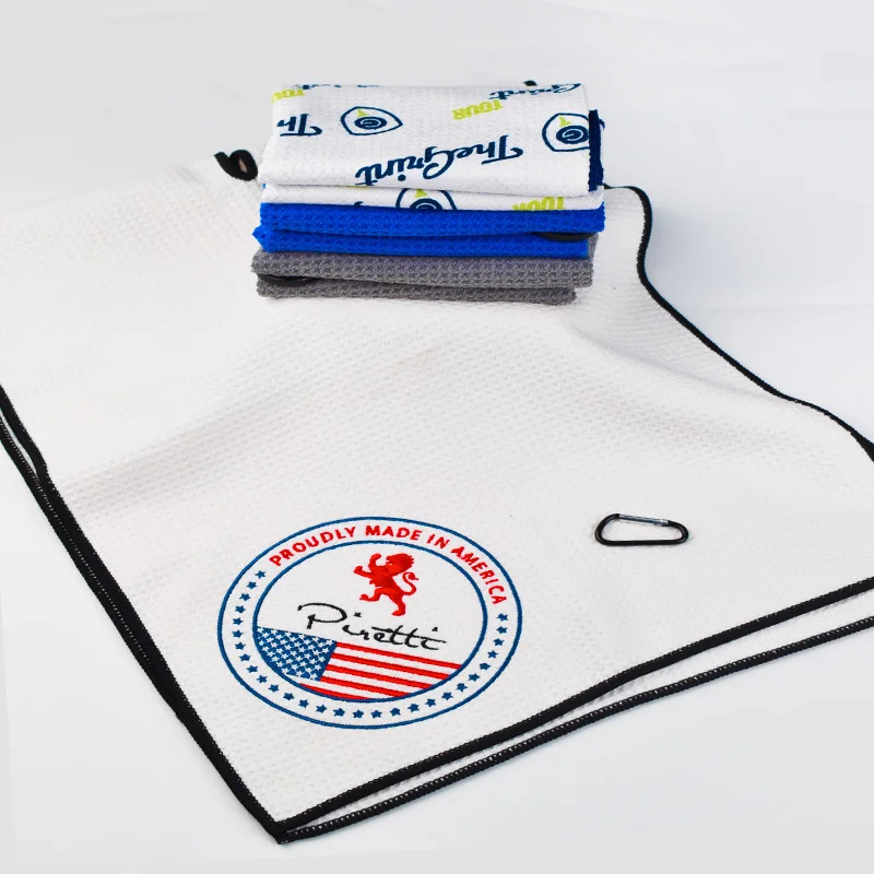 Accessories Towel With Hook Custom Logo Lucky Clover Golf Towels Microfiber Waffle Golf