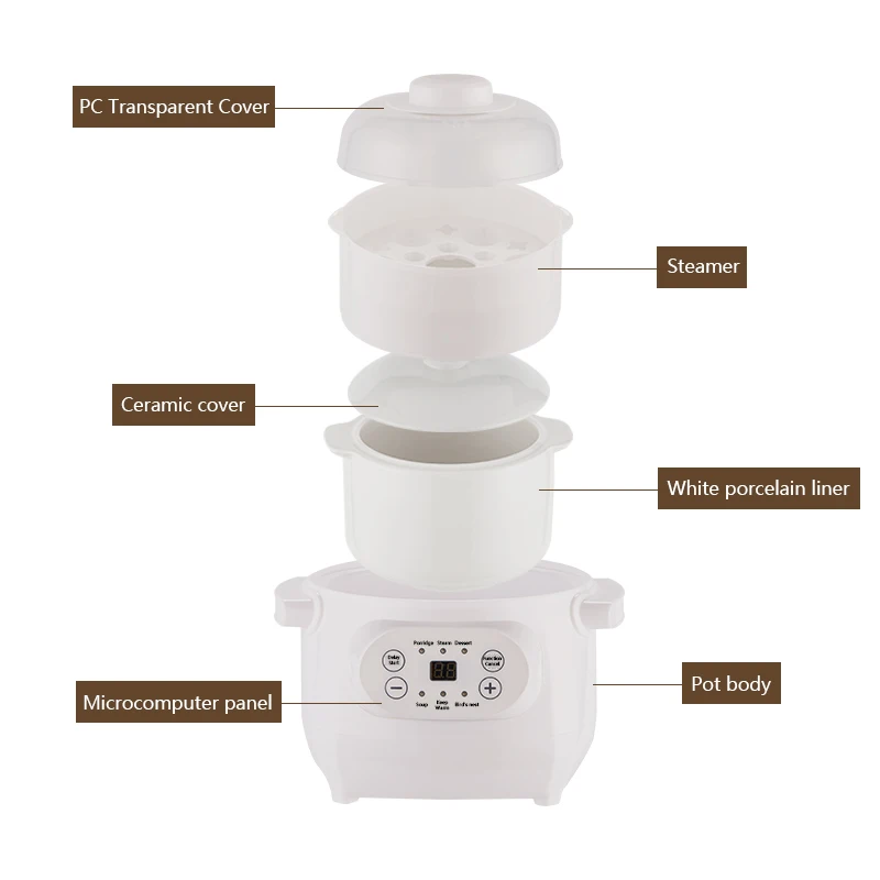 Easy to use 1l small home 200w multi-cooking ceramic electric stew pot for household