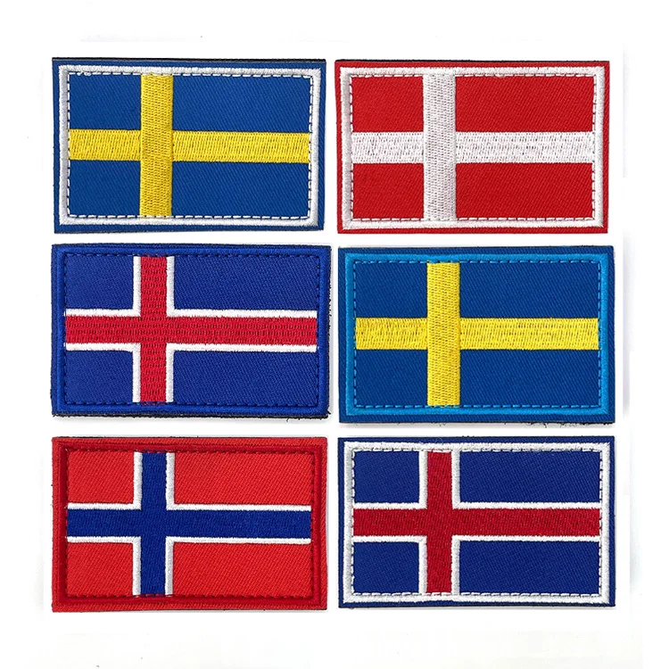 Flags of the world touch fastener fabric logo patch 3d embroidery flag patches sew on