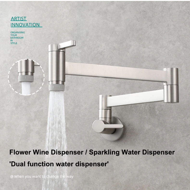 Kitchen Use Double Handle  Wall Mounted Folding water Faucets Switch Swing Arm Sink tap