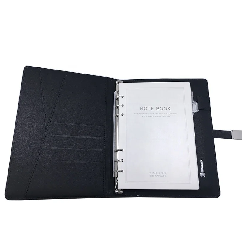 Custom Logo PU Leather Loose-leaf Power Bank 80 Sheets A5 Charging Notebook Wireless With 16GB USB Flash Drive